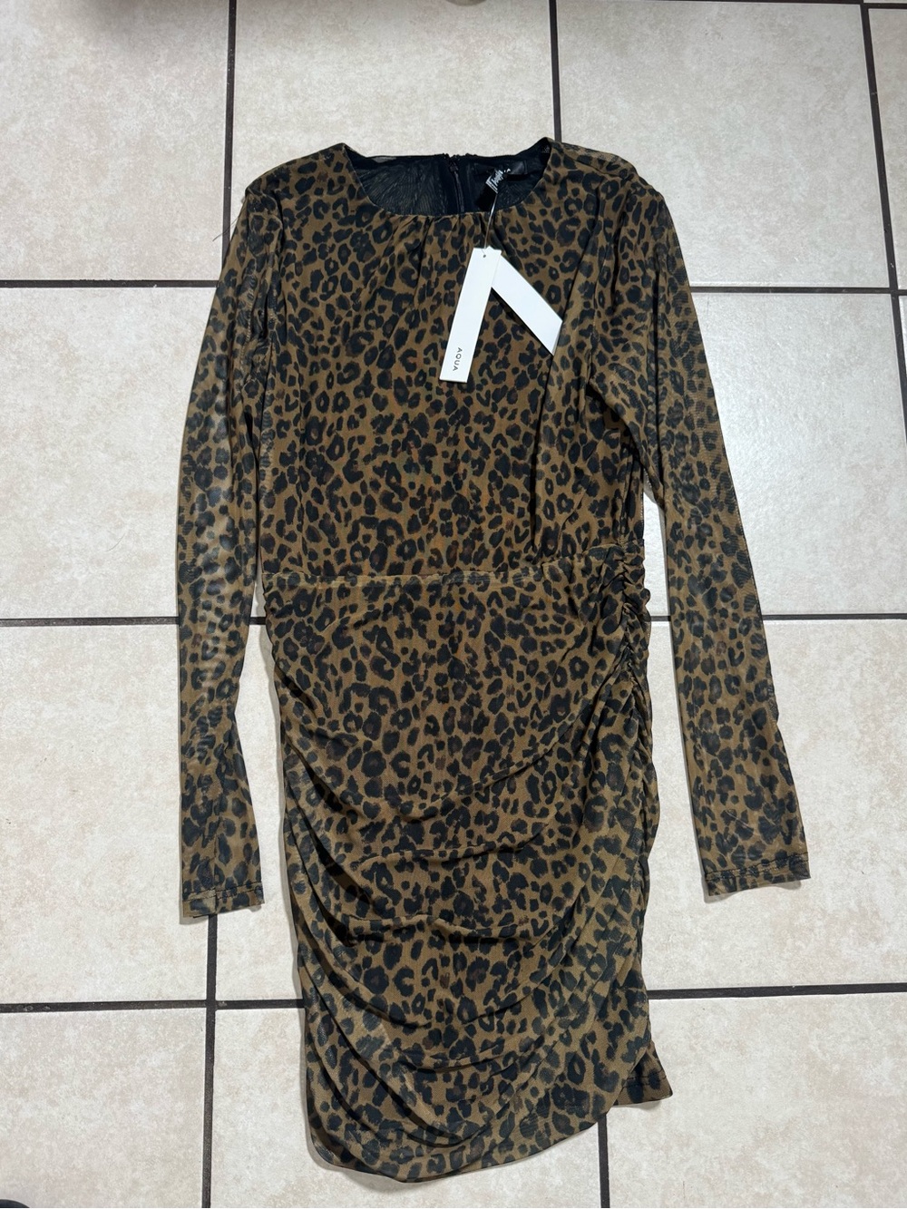 Aqua Leopard Ruched Long-Sleeve Dress - Brown & Black